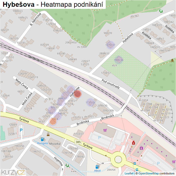 Mapa Hybešova - Firmy v ulici.