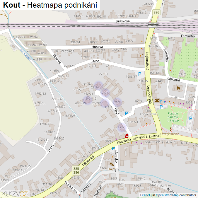 Mapa Kout - Firmy v ulici.