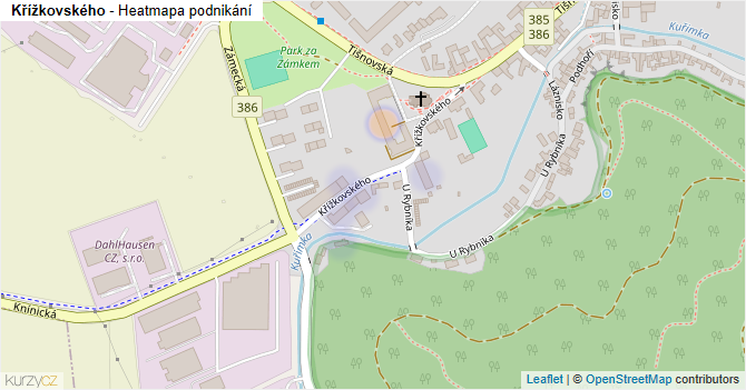 Křížkovského - mapa podnikání