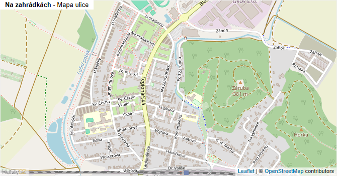 Na zahrádkách - mapa ulice
