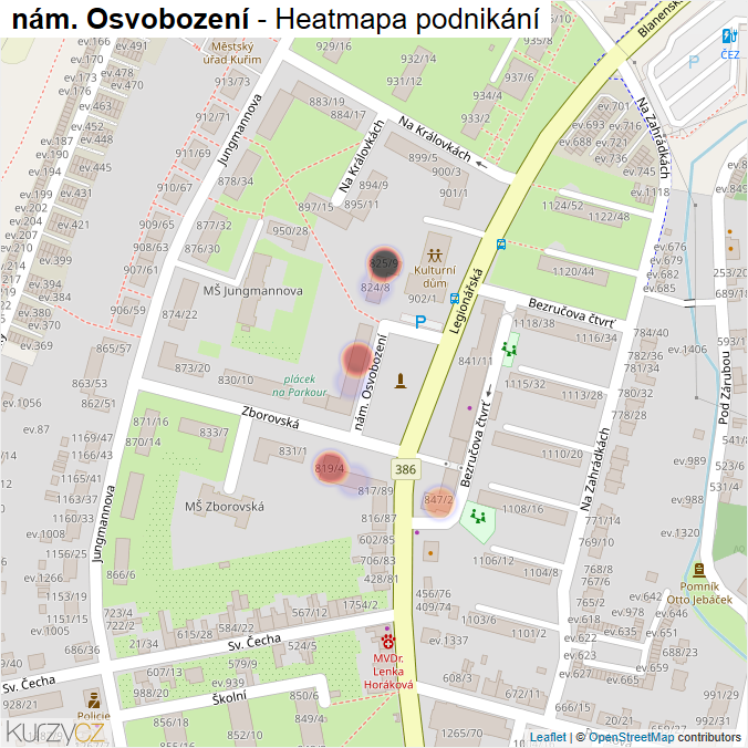 Mapa nám. Osvobození - Firmy v ulici.