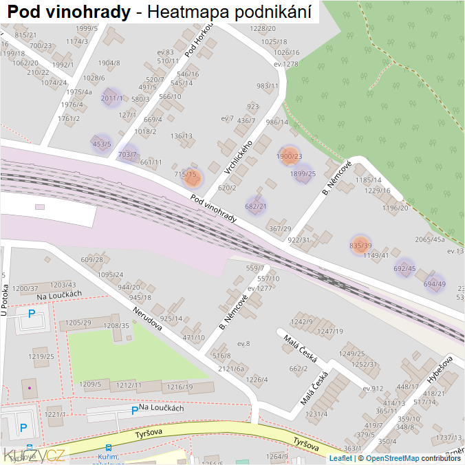 Mapa Pod vinohrady - Firmy v ulici.
