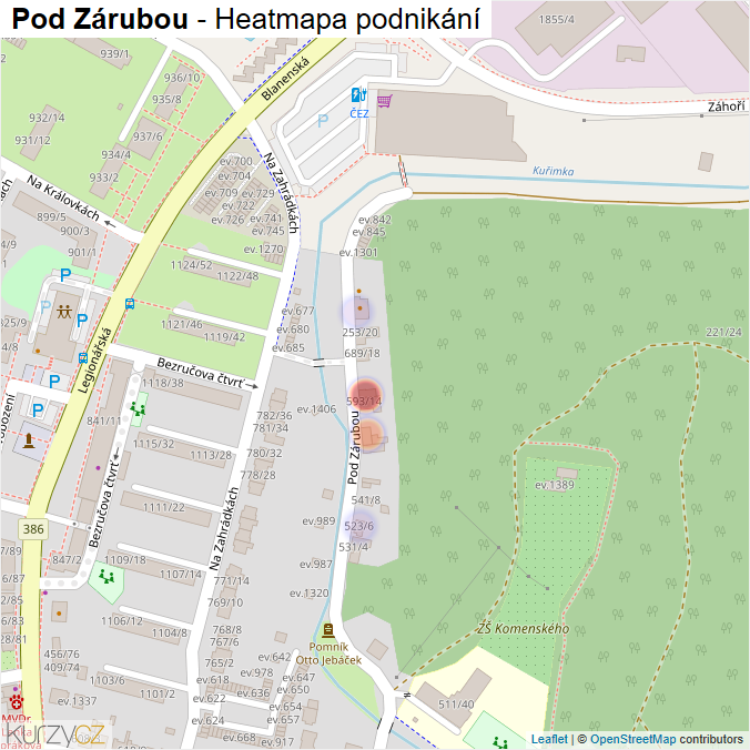 Mapa Pod Zárubou - Firmy v ulici.