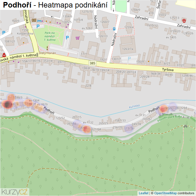 Mapa Podhoří - Firmy v ulici.