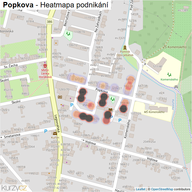 Mapa Popkova - Firmy v ulici.