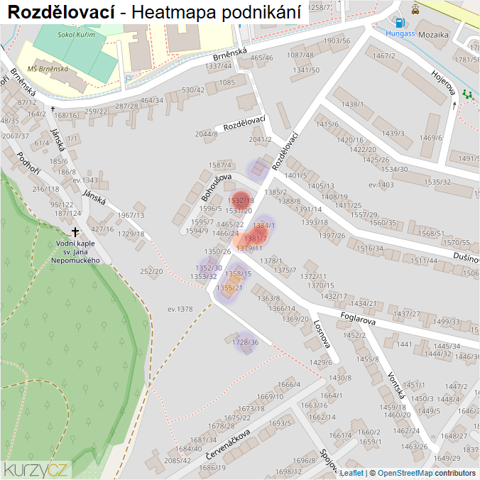 Mapa Rozdělovací - Firmy v ulici.