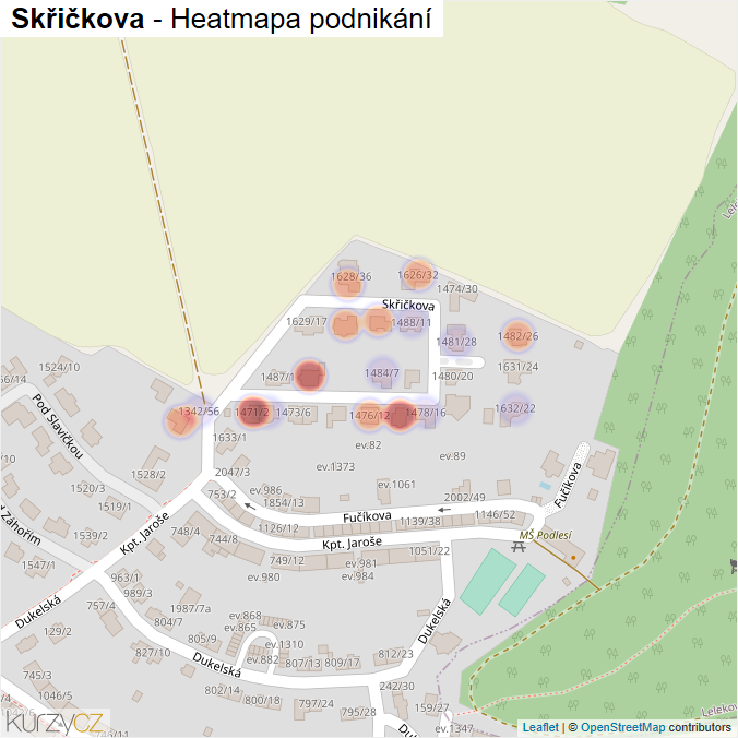 Mapa Skřičkova - Firmy v ulici.