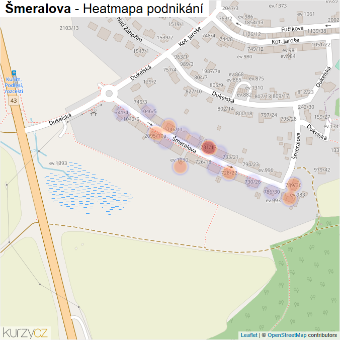 Mapa Šmeralova - Firmy v ulici.