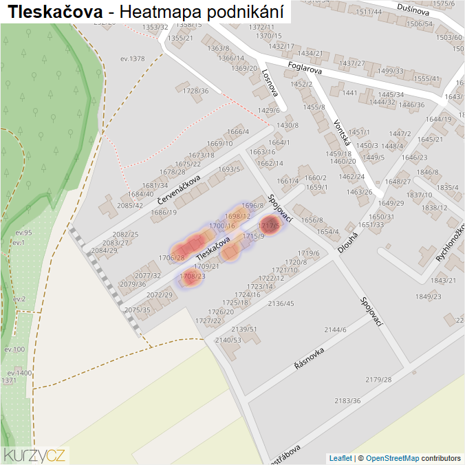 Mapa Tleskačova - Firmy v ulici.