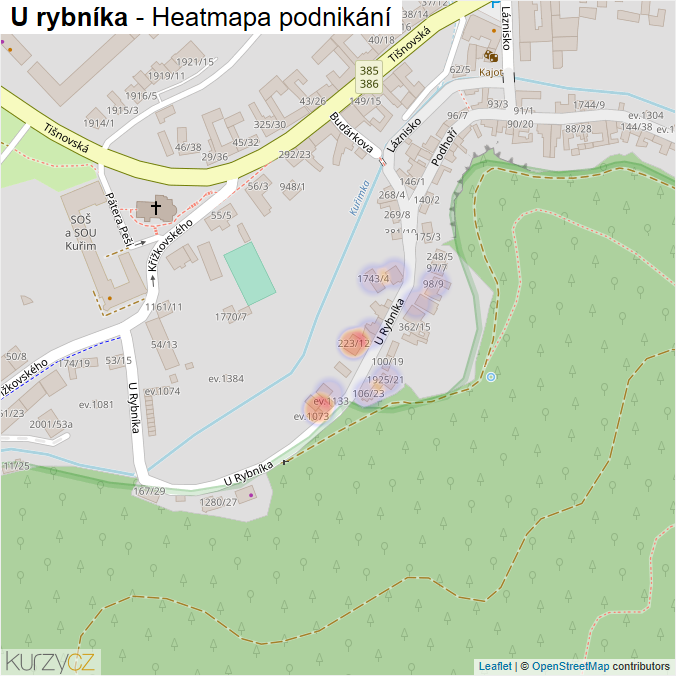 Mapa U rybníka - Firmy v ulici.