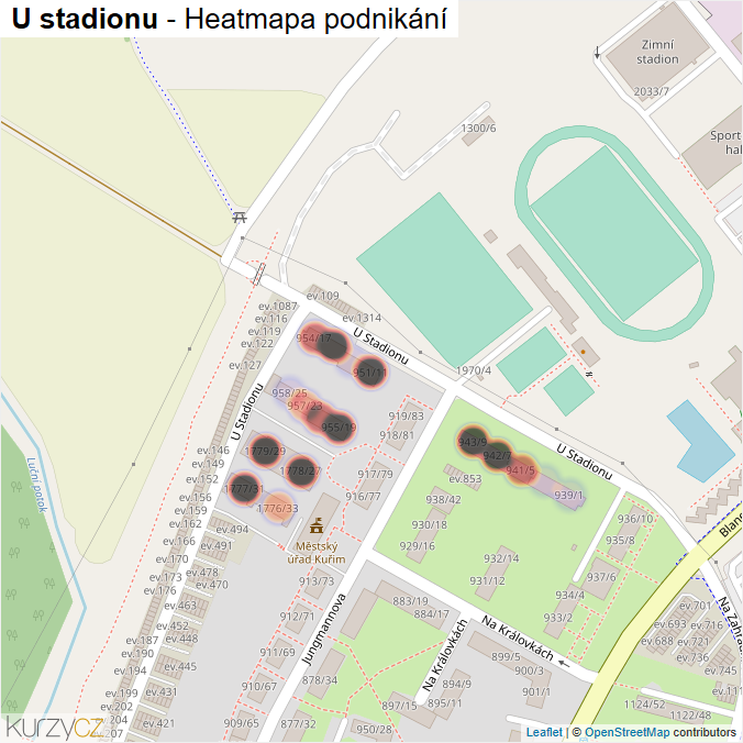 Mapa U stadionu - Firmy v ulici.