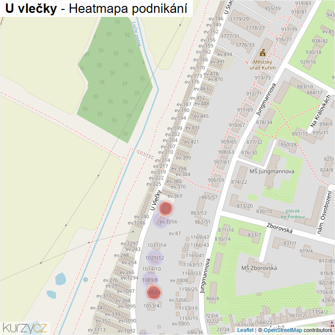 Mapa U vlečky - Firmy v ulici.