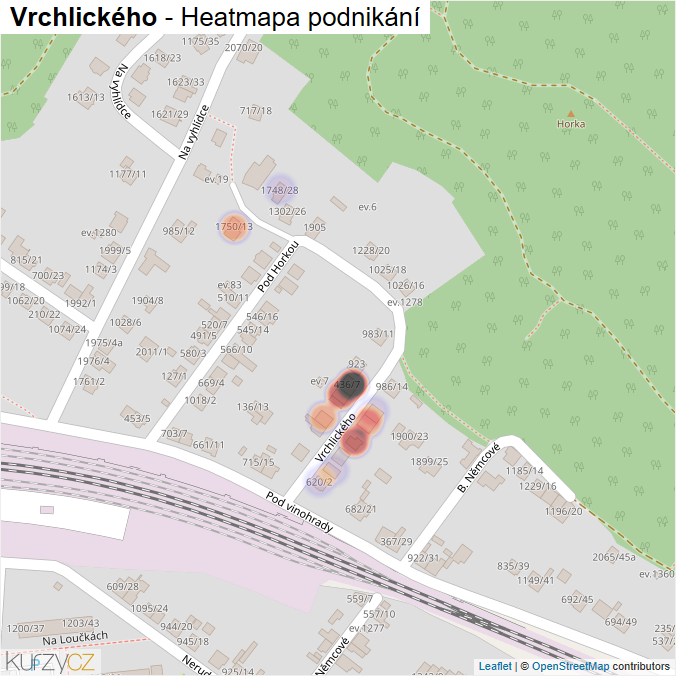 Mapa Vrchlického - Firmy v ulici.