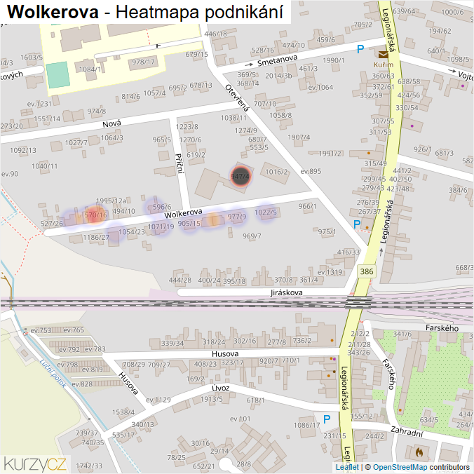 Mapa Wolkerova - Firmy v ulici.