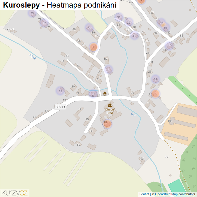Mapa Kuroslepy - Firmy v části obce.