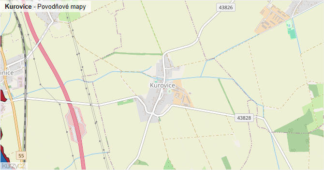 Kurovice - záplavové mapy stoleté vody