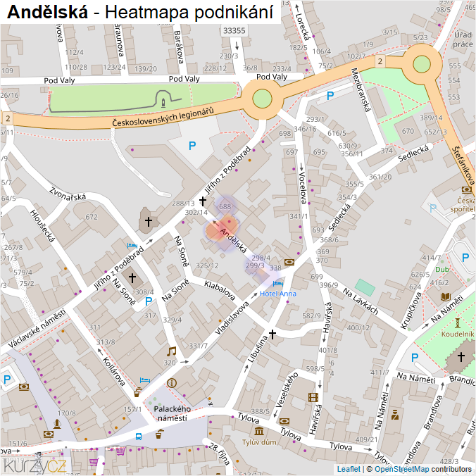 Mapa Andělská - Firmy v ulici.