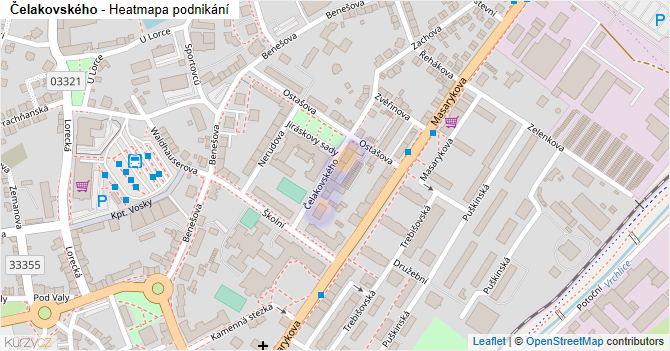 Čelakovského - mapa podnikání
