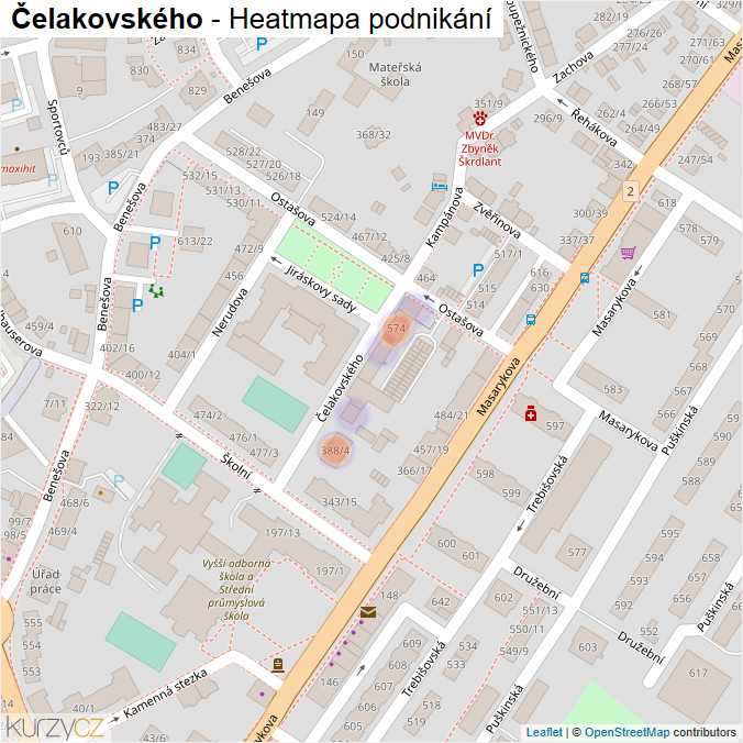 Mapa Čelakovského - Firmy v ulici.