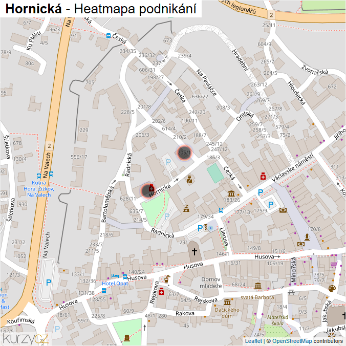 Mapa Hornická - Firmy v ulici.