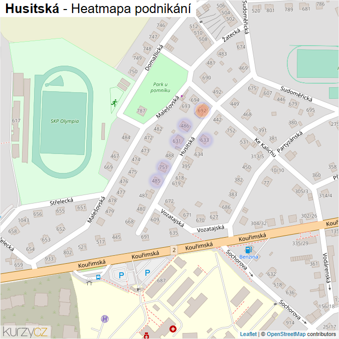 Mapa Husitská - Firmy v ulici.