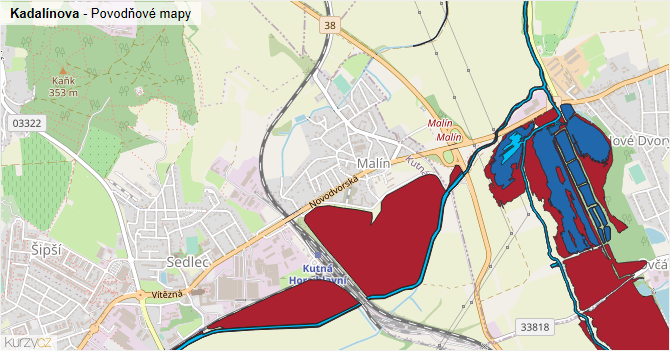 Kadalínova - záplavové mapy stoleté vody