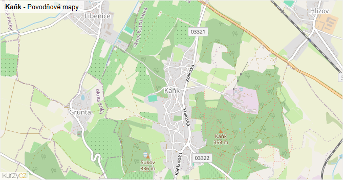 Kaňk - záplavové mapy stoleté vody