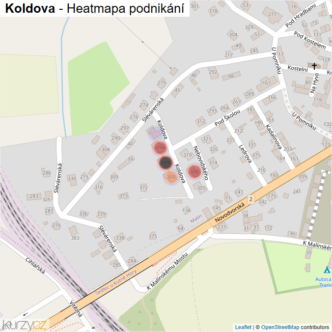 Mapa Koldova - Firmy v ulici.