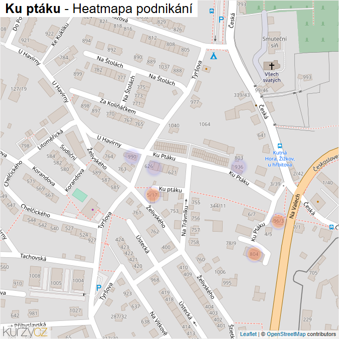 Mapa Ku ptáku - Firmy v ulici.