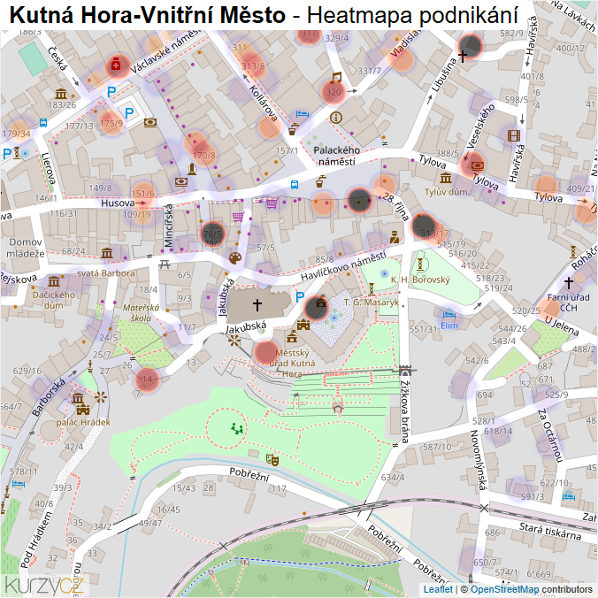 Mapa Kutná Hora-Vnitřní Město - Firmy v části obce.