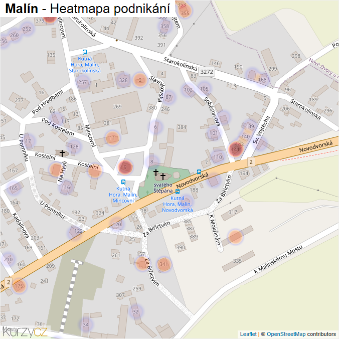 Mapa Malín - Firmy v části obce.