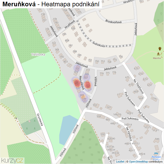 Mapa Meruňková - Firmy v ulici.