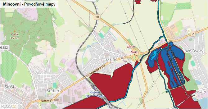 Mincovní - záplavové mapy stoleté vody