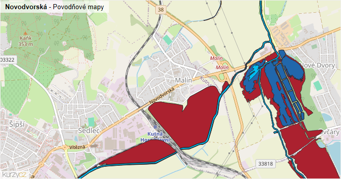 Novodvorská - záplavové mapy stoleté vody