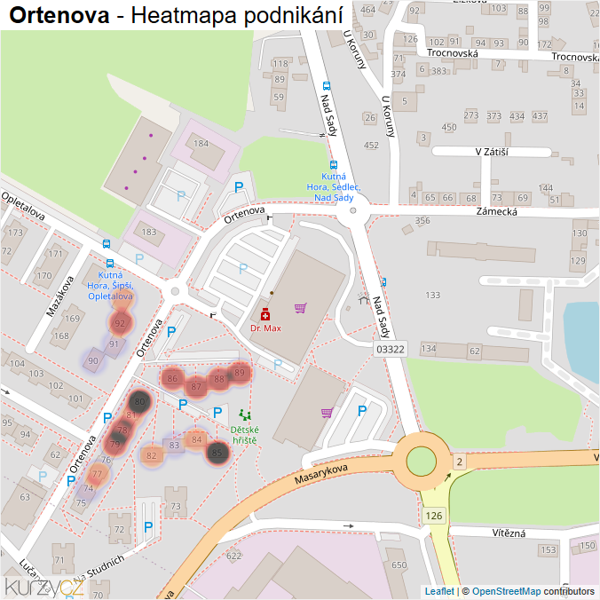 Mapa Ortenova - Firmy v ulici.