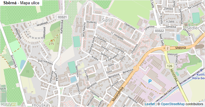 Sběrná - mapa ulice