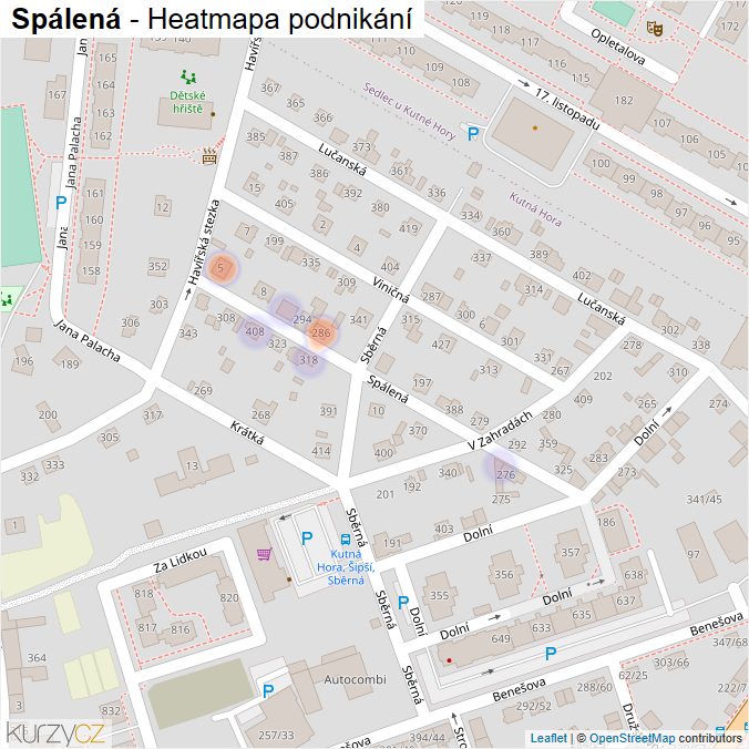 Mapa Spálená - Firmy v ulici.