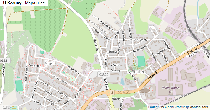 U Koruny - mapa ulice