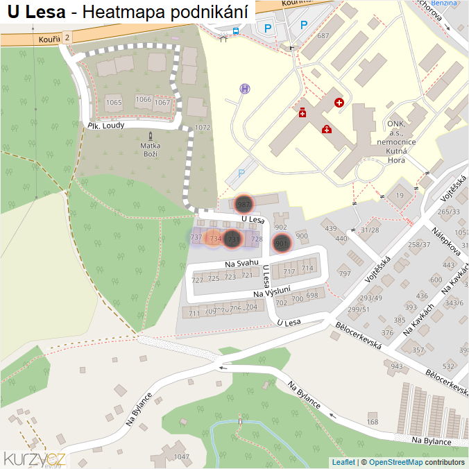 Mapa U Lesa - Firmy v ulici.