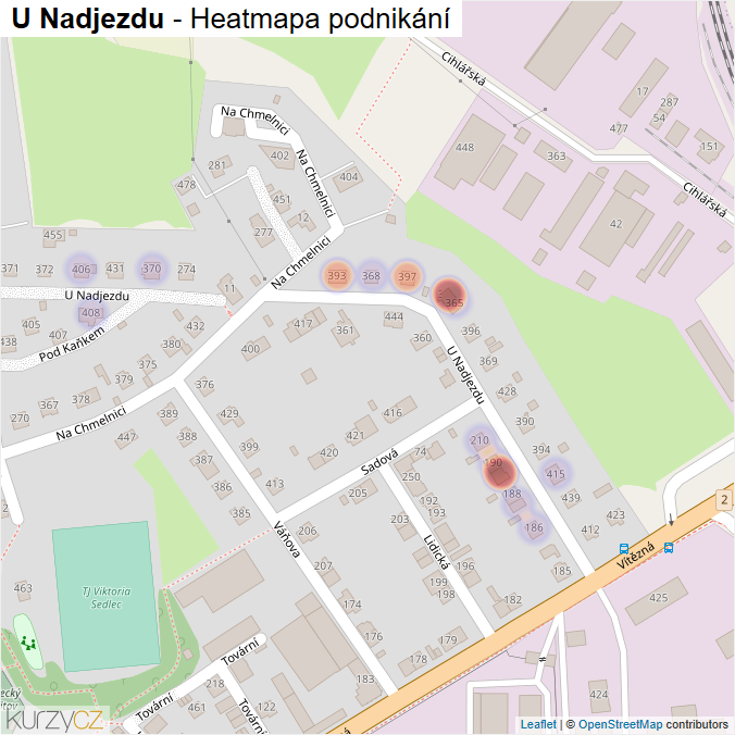 Mapa U Nadjezdu - Firmy v ulici.