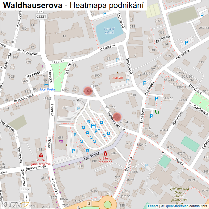Mapa Waldhauserova - Firmy v ulici.