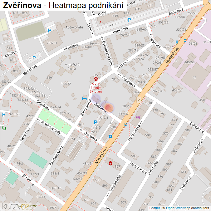 Mapa Zvěřinova - Firmy v ulici.