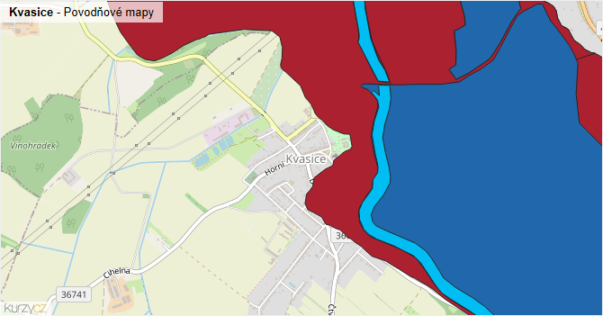 Kvasice - záplavové mapy stoleté vody