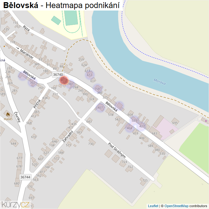 Mapa Bělovská - Firmy v ulici.