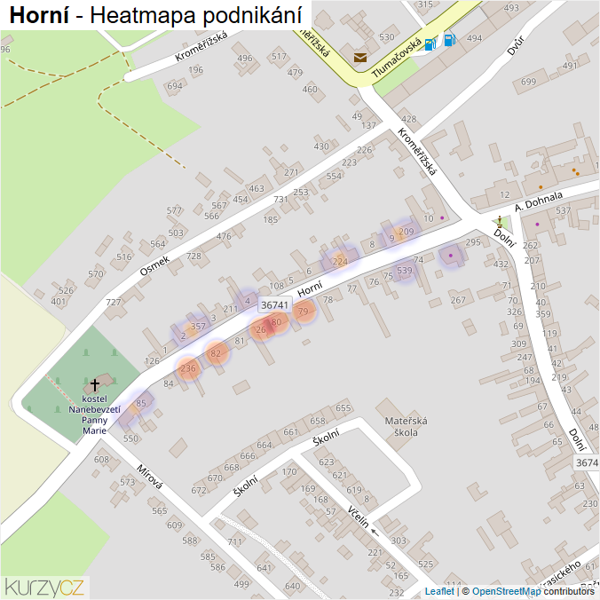 Mapa Horní - Firmy v ulici.
