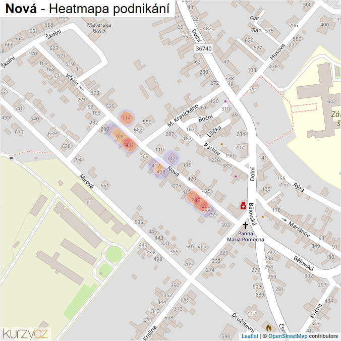 Mapa Nová - Firmy v ulici.