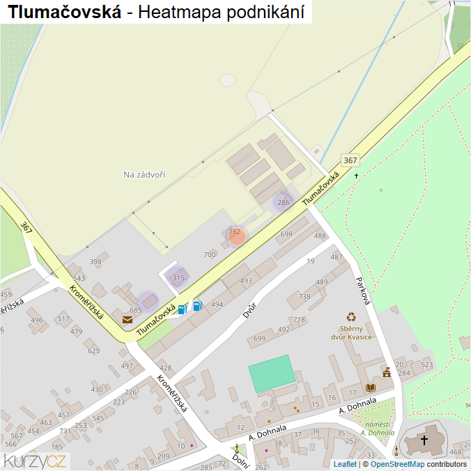 Mapa Tlumačovská - Firmy v ulici.