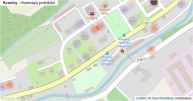 Kvasiny - mapa podnikání