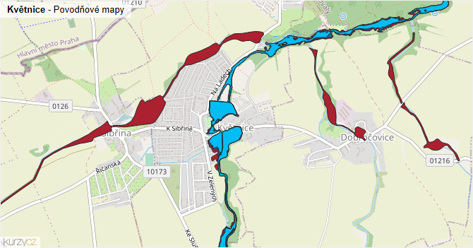 Květnice - záplavové mapy stoleté vody