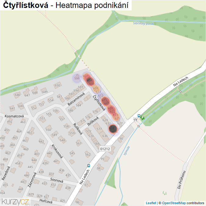 Mapa Čtyřlístková - Firmy v ulici.